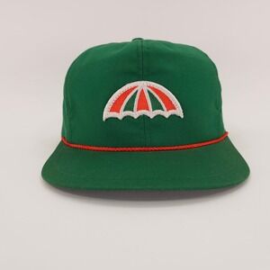 Arnold Palmer Golf Hat Mens OS Green Rope Umbrella Logo Leather Strapback VTG